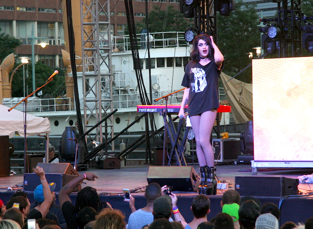 Break-out star Adore Delano onstage at NYC Pride Rally 2015 ©MRNY