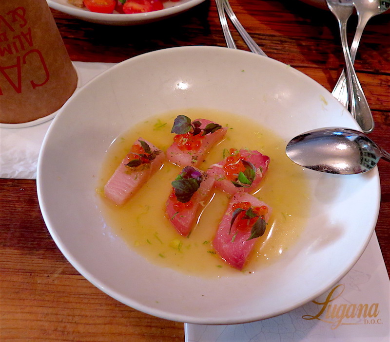 Il Buco’s menu featured miso-cured hamachi crudo with capers and trout roe. ©MRNY