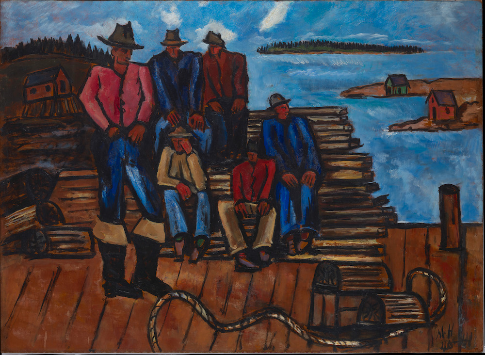 Marsden Hartley (American, 1877-1943) Lobster Fishermen 1940–41 Oil on hardboard (masonite) 29 3/4 x 40 7/8 in. (75.6 x 103.8 cm) The Metropolitan Museum of Art, Arthur Hoppock Hearn Fund